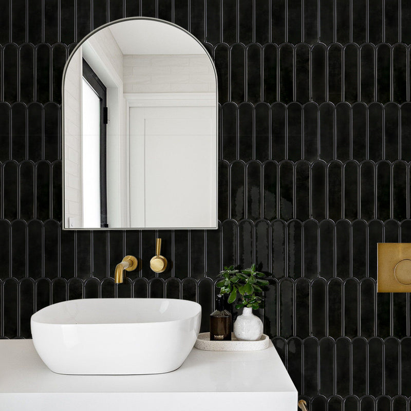 Black Fish Scale Peel and Stick Backsplash Tile - Thicker Design