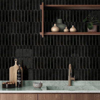 Black Fish Scale Peel and Stick Backsplash Tile - Thicker Design