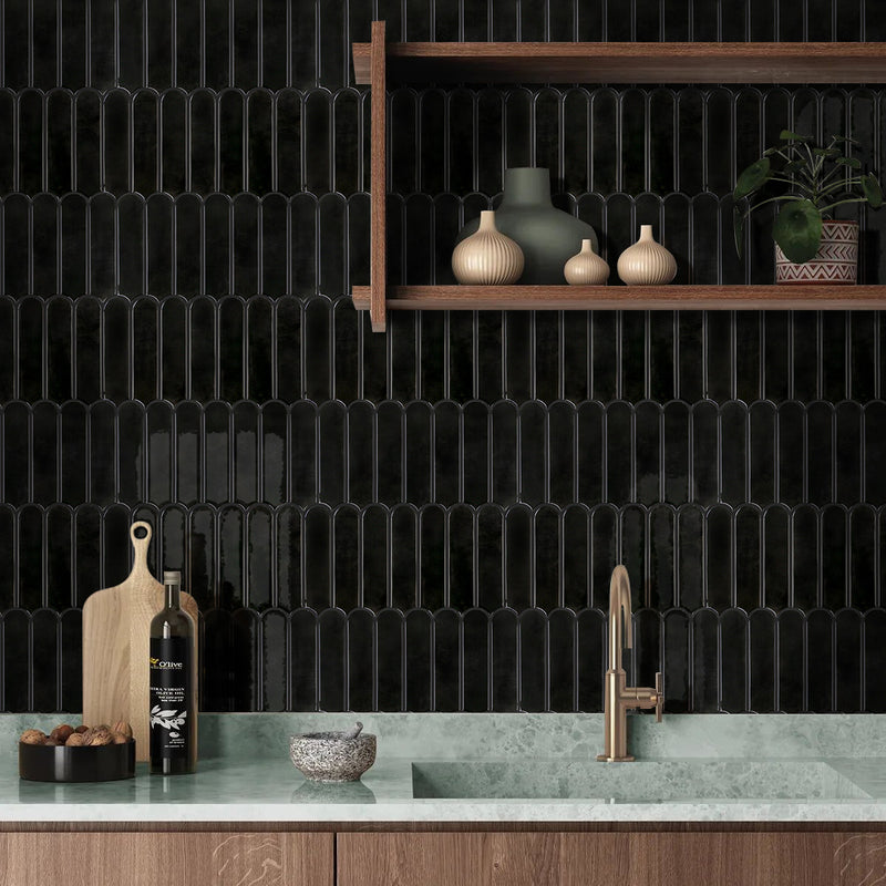 Black Fish Scale Peel and Stick Backsplash Tile - Thicker Design