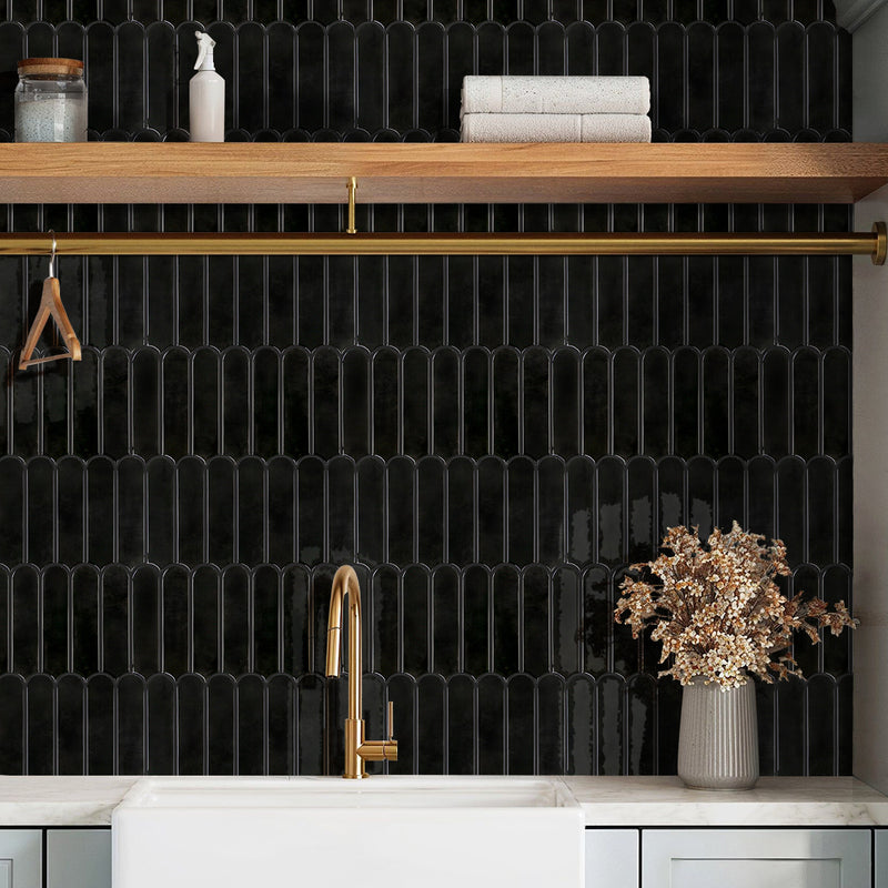 Black Fish Scale Peel and Stick Backsplash Tile - Thicker Design