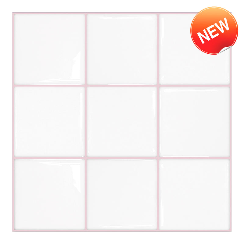 White and Pink Small Square Peel and Stick Backsplash Tile