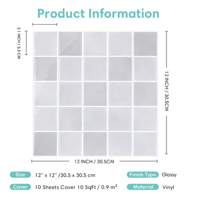 Gray Square Peel and Stick Backsplash Tile - Thicker Design