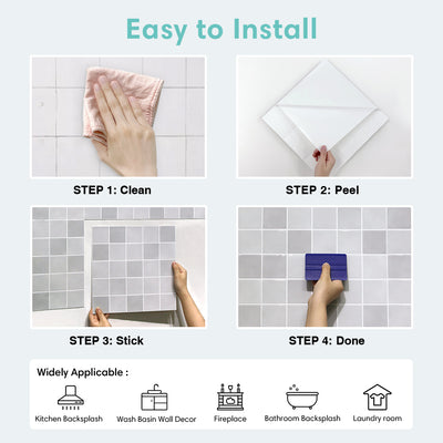Gray Square Peel and Stick Backsplash Tile - Thicker Design