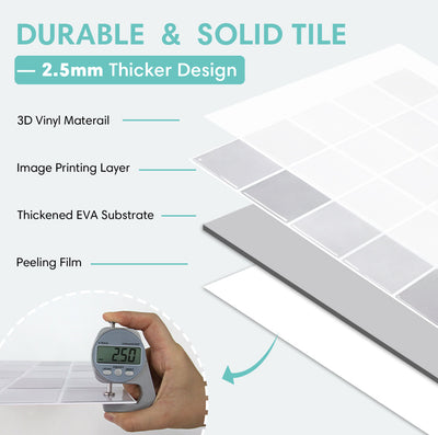 Gray Square Peel and Stick Backsplash Tile - Thicker Design