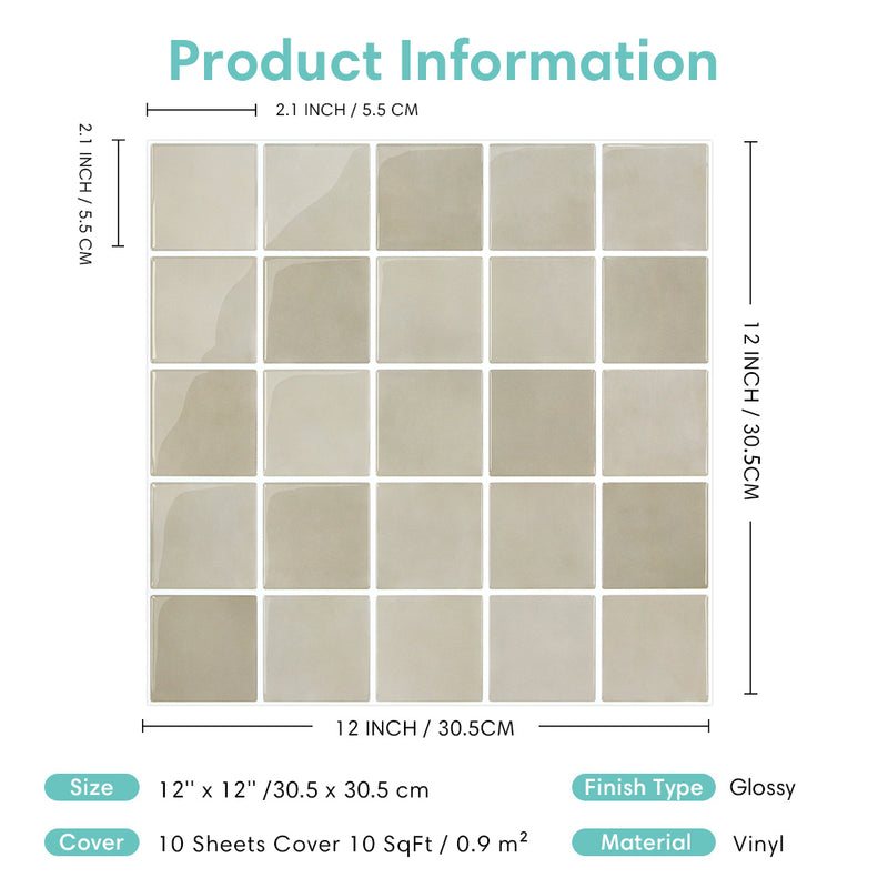 Greige Square Peel and Stick Backsplash Tile - Thicker Design
