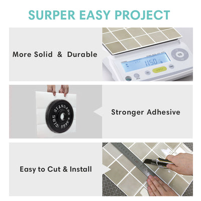 Greige Square Peel and Stick Backsplash Tile - Thicker Design