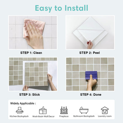 Greige Square Peel and Stick Backsplash Tile - Thicker Design