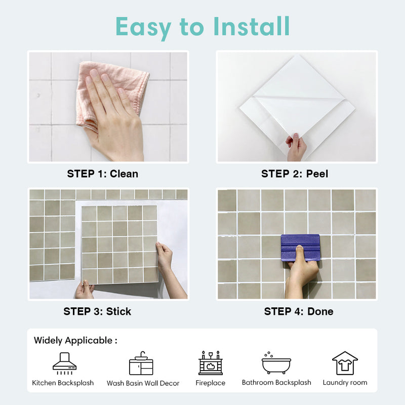 Greige Square Peel and Stick Backsplash Tile - Thicker Design