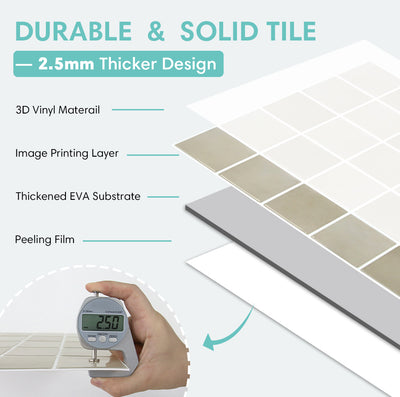 Greige Square Peel and Stick Backsplash Tile - Thicker Design