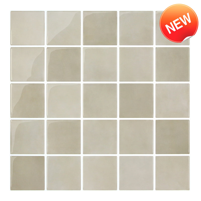 Greige Square Peel and Stick Backsplash Tile - Thicker Design