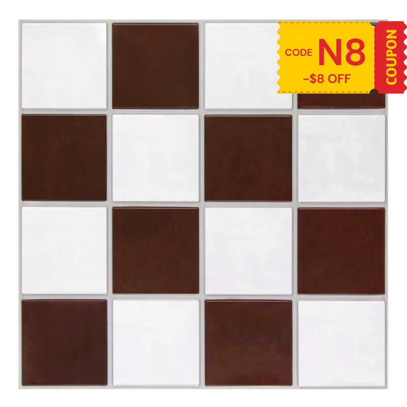 3D Red and White Square Peel and Stick Wall Tile