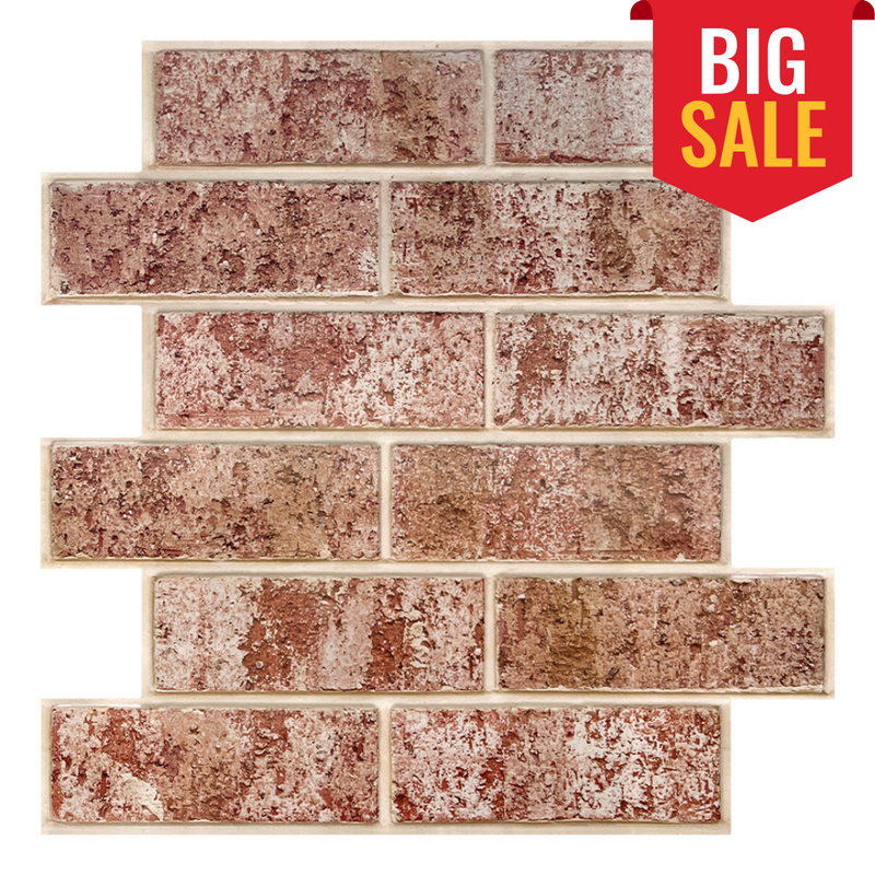 3D Whitewash Red Brick Peel and Stick Wall Tile