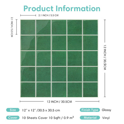 Green Square Peel and Stick Backsplash Tile - Thicker Design