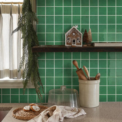 Green Square Peel and Stick Backsplash Tile - Thicker Design