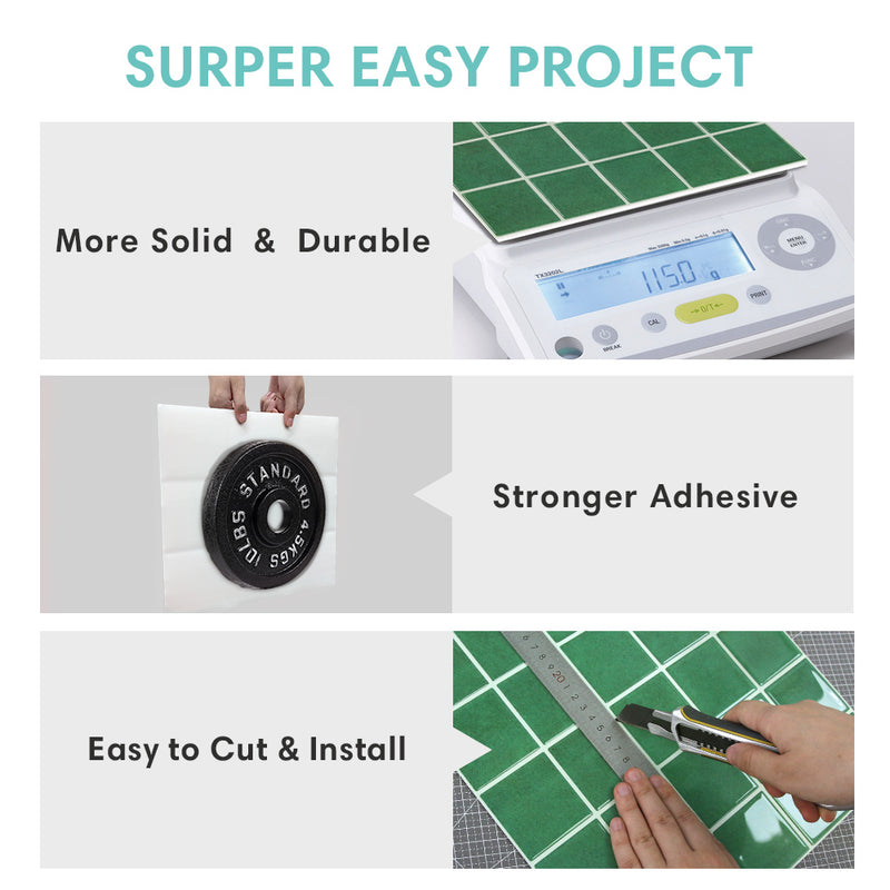 Green Square Peel and Stick Backsplash Tile - Thicker Design