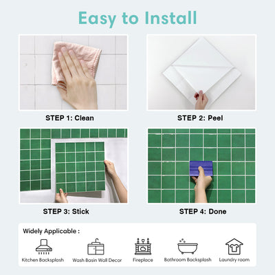 Green Square Peel and Stick Backsplash Tile - Thicker Design