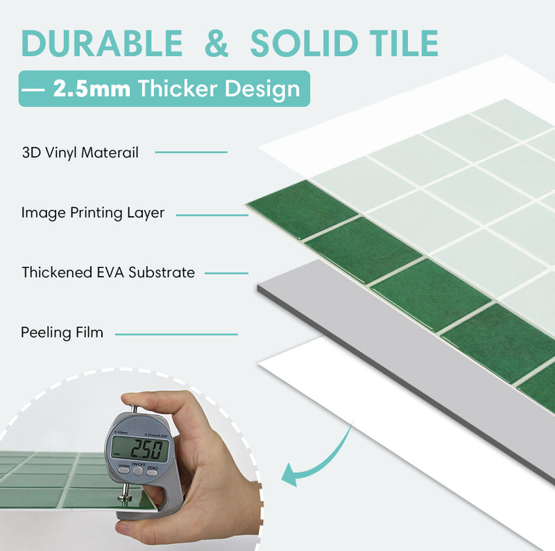 Green Square Peel and Stick Backsplash Tile - Thicker Design
