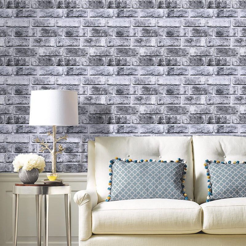 3D Gray Whitewash Brick Peel and Stick Wall Tile