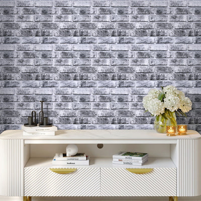 3D Gray Whitewash Brick Peel and Stick Wall Tile