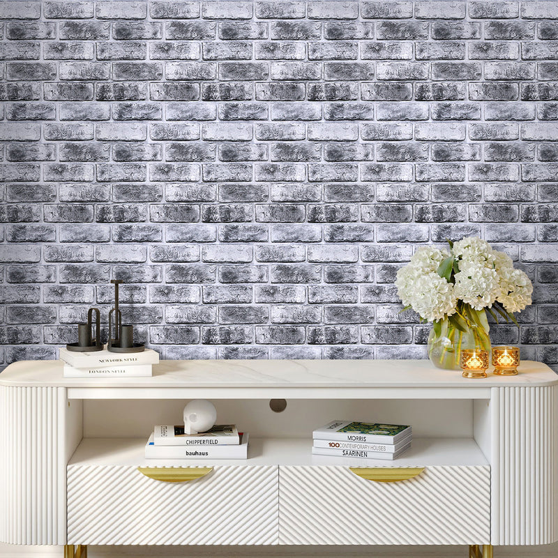 3D Gray Whitewash Brick Peel and Stick Wall Tile