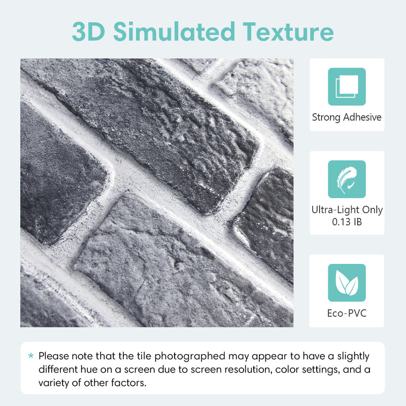 3D Light Gray Brick Peel and Stick Wall Tile