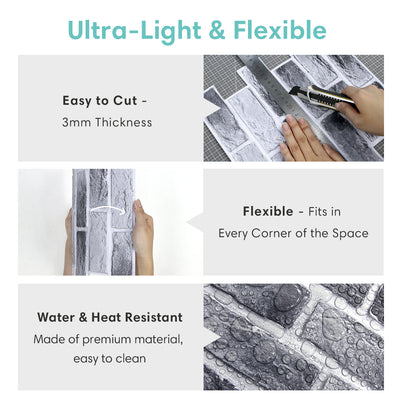 3D Light Gray Brick Peel and Stick Wall Tile