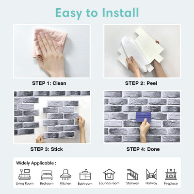 3D Light Gray Brick Peel and Stick Wall Tile