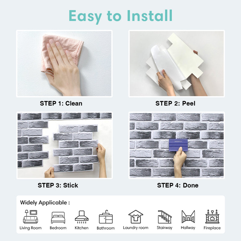 3D Light Gray Brick Peel and Stick Wall Tile