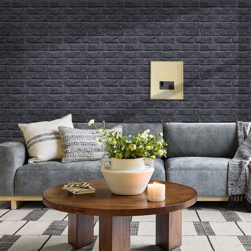 3D Black Brick Peel and Stick Wall Tile