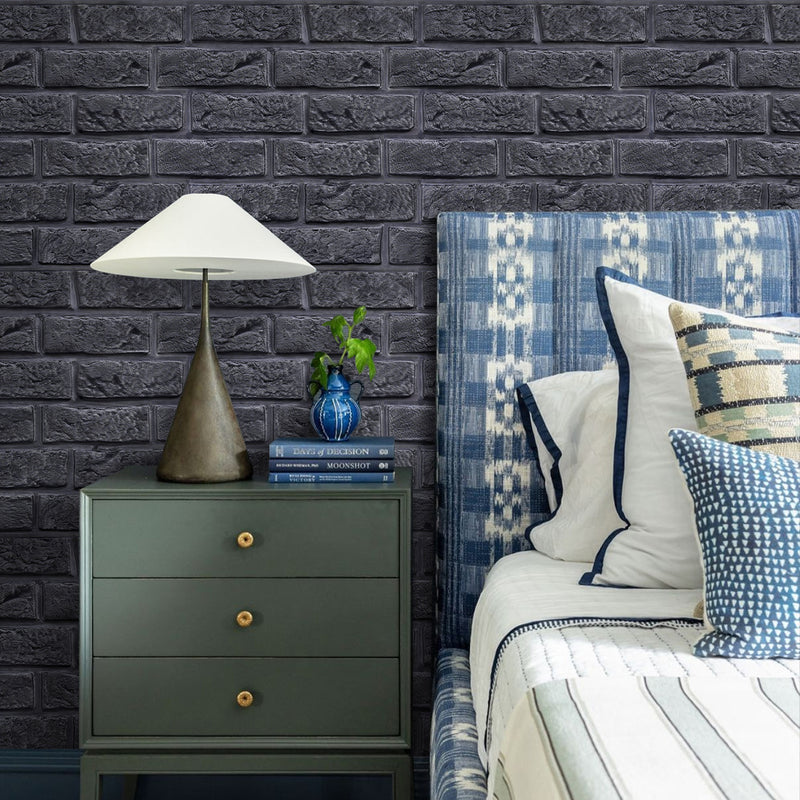 3D Black Brick Peel and Stick Wall Tile