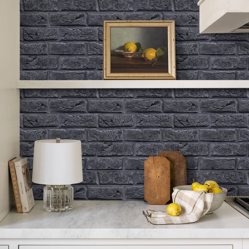 3D Black Brick Peel and Stick Wall Tile