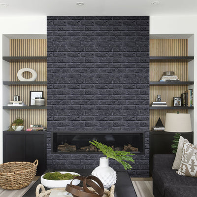 3D Black Brick Peel and Stick Wall Tile