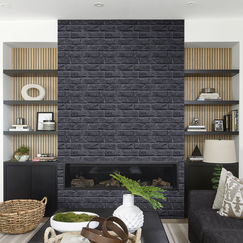 3D Black Brick Peel and Stick Wall Tile