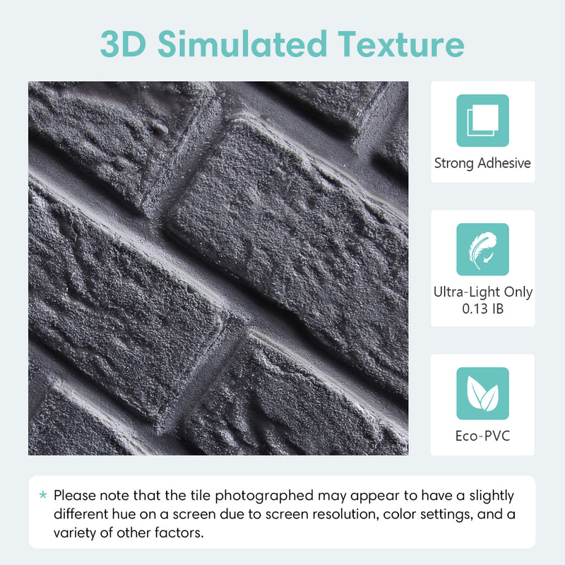 3D Black Brick Peel and Stick Wall Tile