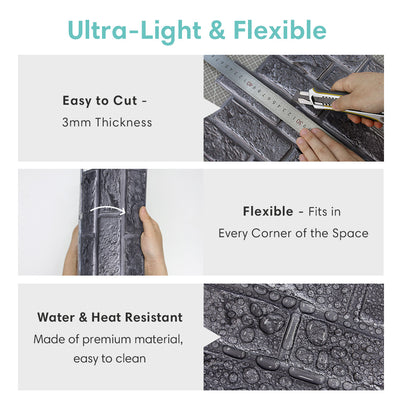 3D Black Brick Peel and Stick Wall Tile
