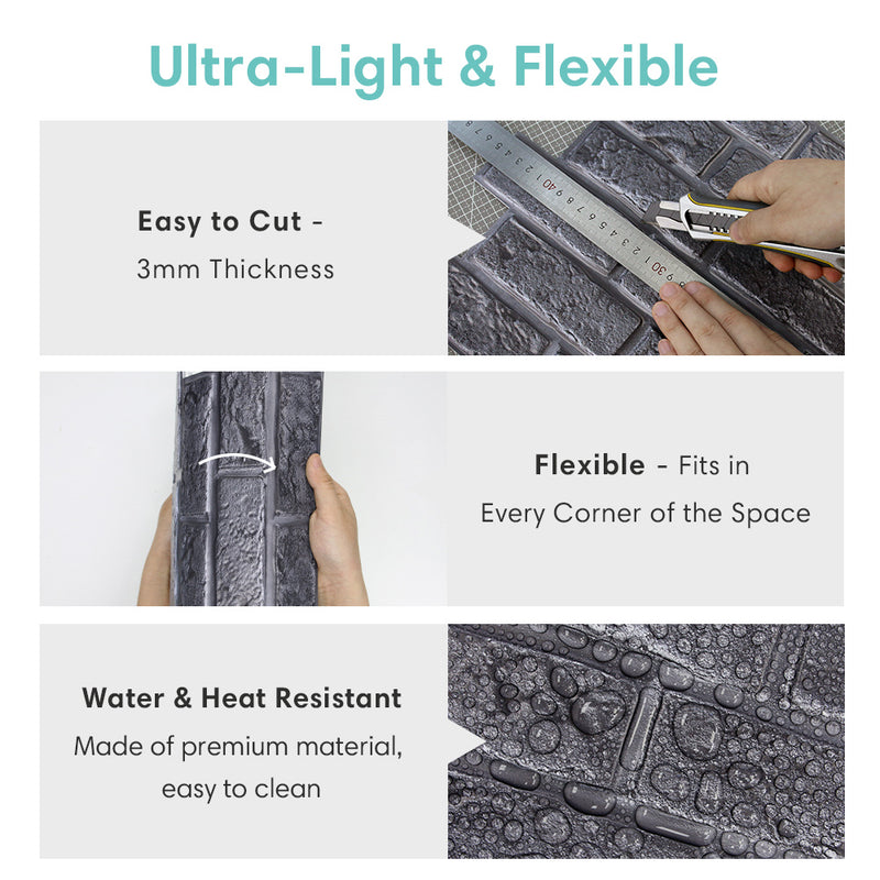 3D Black Brick Peel and Stick Wall Tile