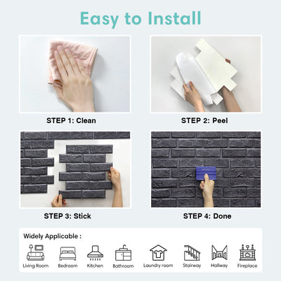 3D Black Brick Peel and Stick Wall Tile