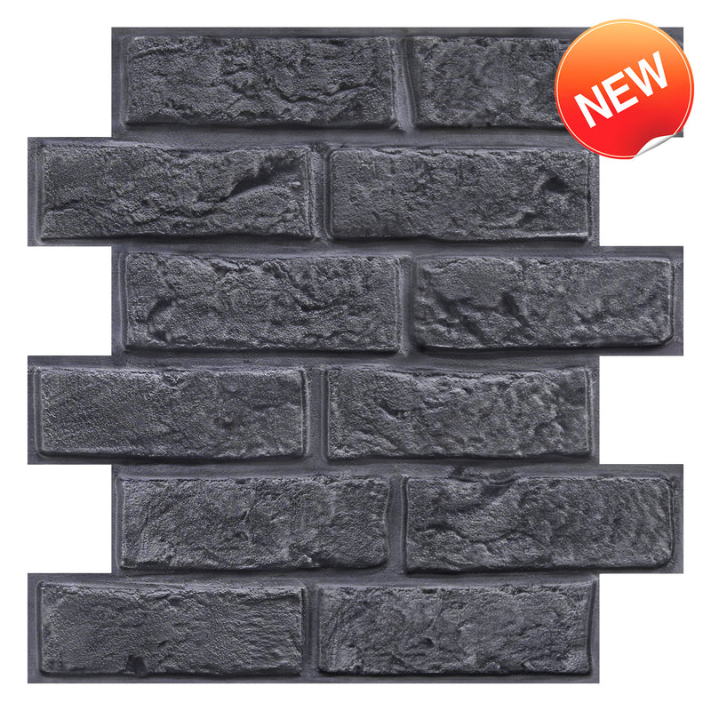 3D Black Brick Peel and Stick Wall Tile