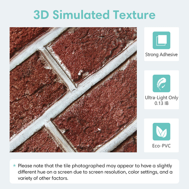 3D Vintage Red Brick Peel and Stick Wall Tile