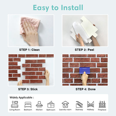 3D Vintage Red Brick Peel and Stick Wall Tile