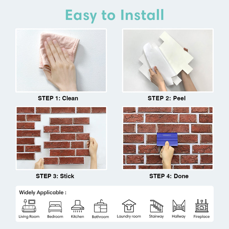 3D Vintage Red Brick Peel and Stick Wall Tile