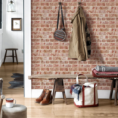 3D Whitewash Red Brick Peel and Stick Wall Tile