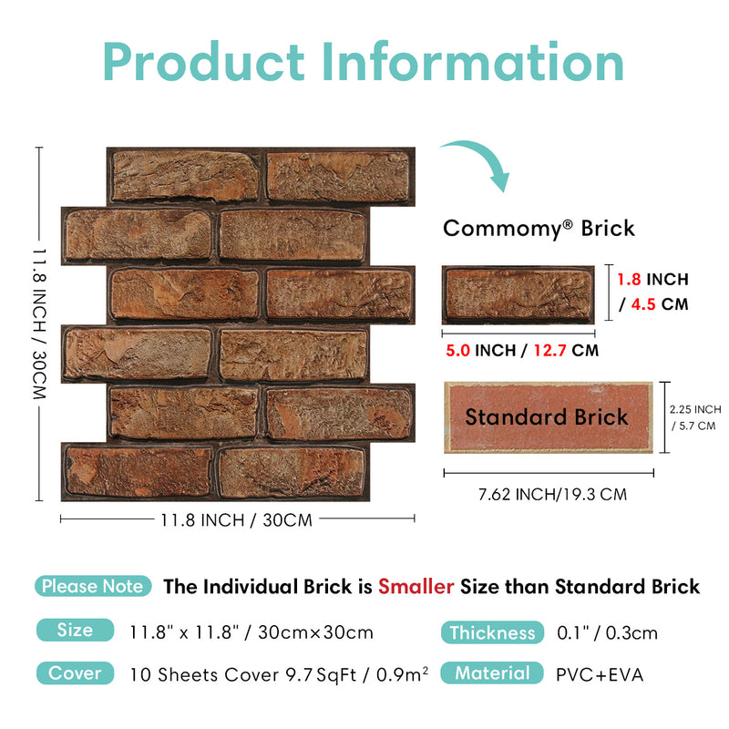 3D Dark Lava Brick Peel and Stick Wall Tile