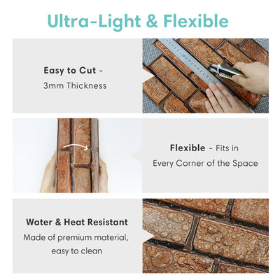 3D Dark Lava Brick Peel and Stick Wall Tile