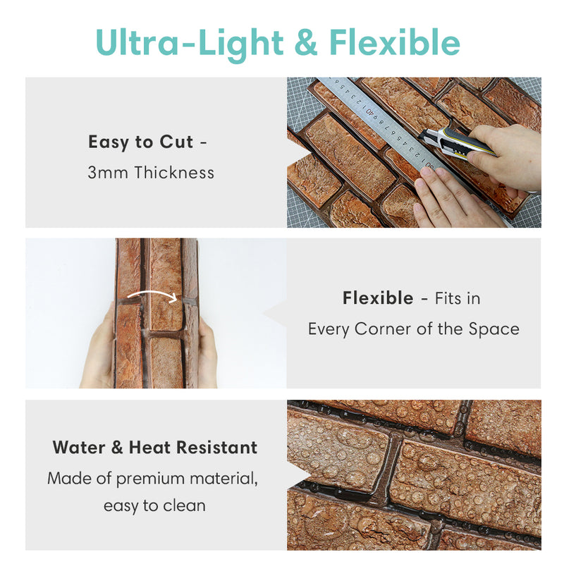 3D Dark Lava Brick Peel and Stick Wall Tile