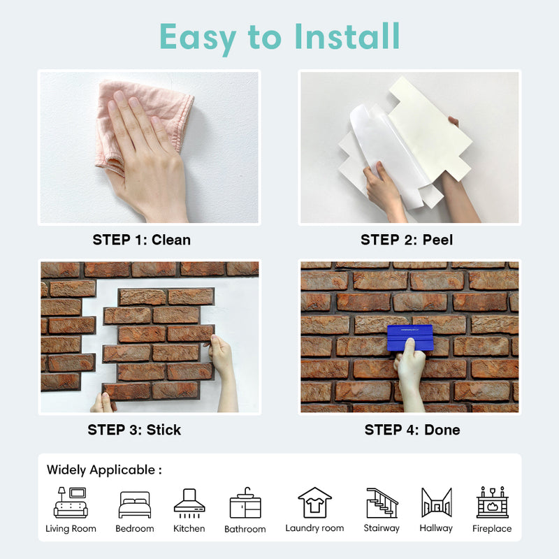 3D Dark Lava Brick Peel and Stick Wall Tile