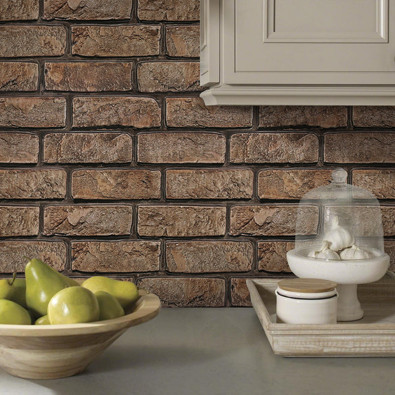 3D Brown Brick Peel and Stick Wall Tile