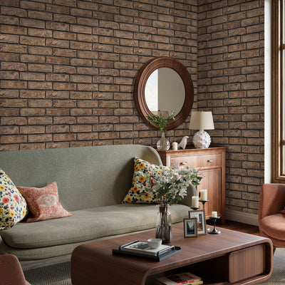 3D Brown Brick Peel and Stick Wall Tile
