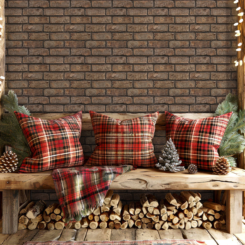 3D Brown Brick Peel and Stick Wall Tile
