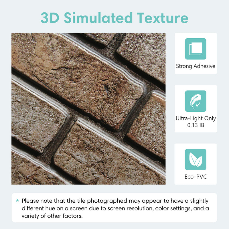 3D Brown Brick Peel and Stick Wall Tile